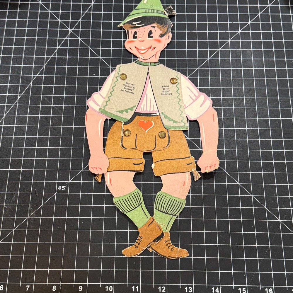 Vintage Articulated‎ German Boy Paper Doll Lederhosen Heidelberg Souvenir 11"